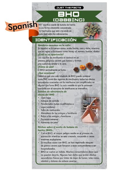 *SPANISH* Just the Facts Rack Card: BHO Dabbing (Butane Hash Oil)